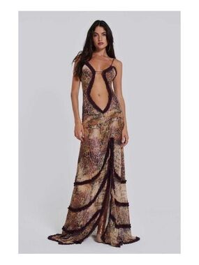 Jaded London Fatale Maxi Dress in Sunrise Leopard Print
